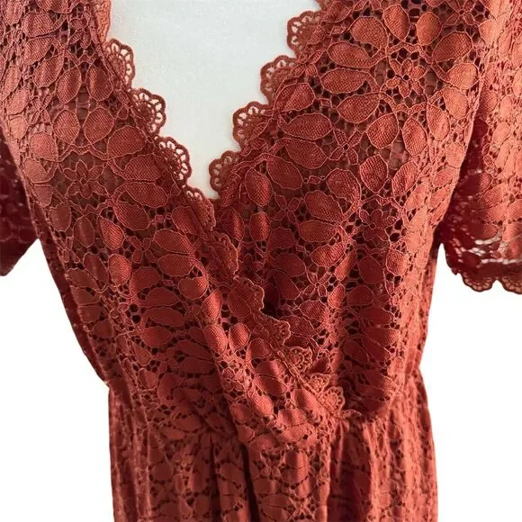 Baltic Born Brown and Orange Wrap Maxi Dress with Ruffled V-Neck - Picture 3 of 15